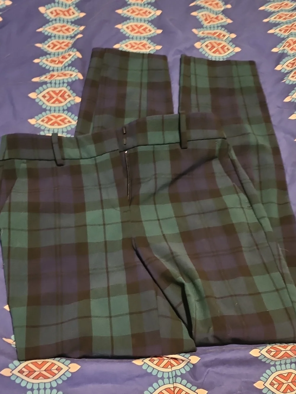 J. Crew Green and Navy Plaid Full-Length Pants